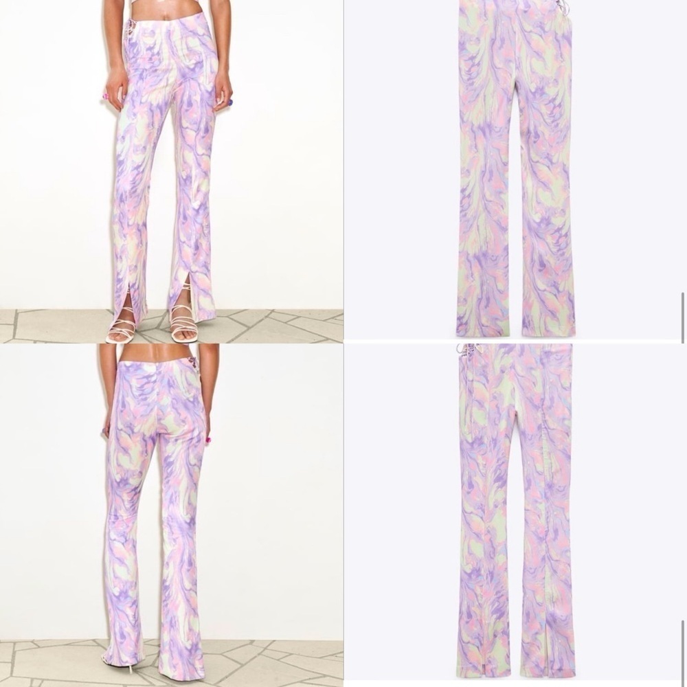 Zara Pastel Marble Swirl High rise Pants with split front flare medium